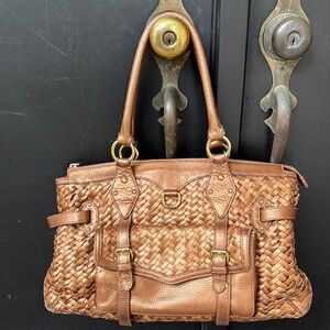 Cole Haan Village Weave leather shades of bronze large shoulder bag.